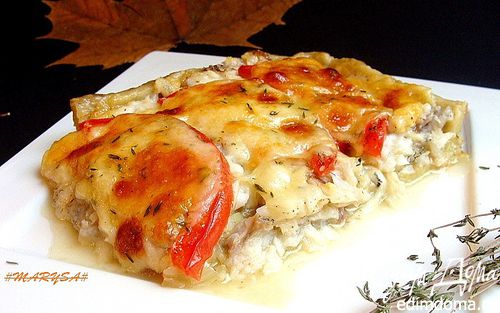 Рецепт Рыбный пирог с моцареллой на картофельном тесте