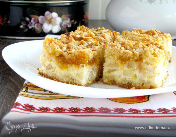 Тертый пирог с творогом и грушами Тертый пирог с творогом и грушами