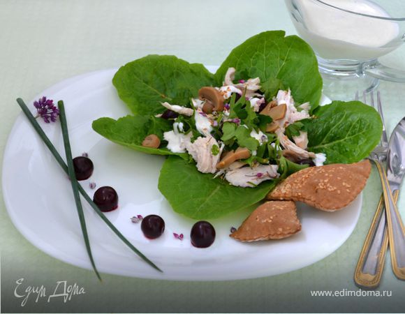 Салат с курицей и вишней под йогуртным соусом Салат с курицей и вишней под йогуртным соусом