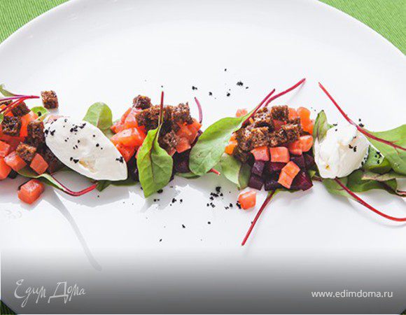 Салат из мангольда с лососем и заварным кремом 