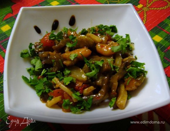 Печеные овощи с морепродуктами