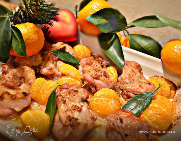 Курица, запеченная с мандаринами Курица, запеченная с мандаринами