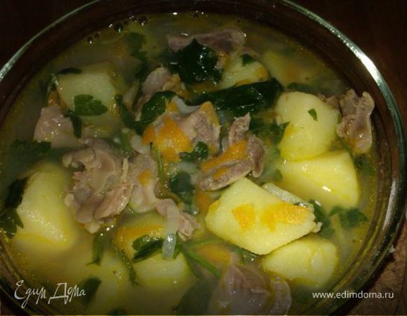 Куриные желудочки с картошкой