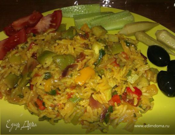 Яркая постная паэлья с овощами Яркая постная паэлья с овощами