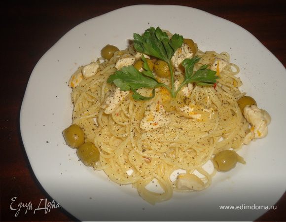 Спагетти с курицей в апельсиновом соусе