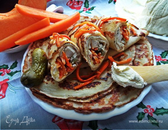 Блинчики с курицей и маскарпоне