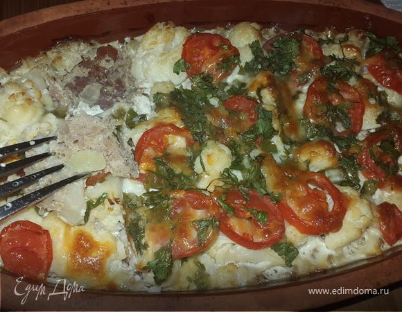 Цветная капуста, запеченная с мясным фаршем
