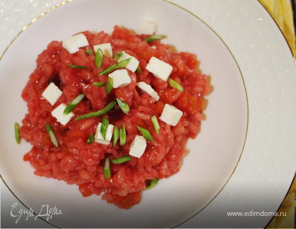 Свекольное ризотто с морковью и бататом