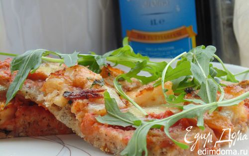 Рецепт Пицца на гречневой муке с острыми креветками и руколой