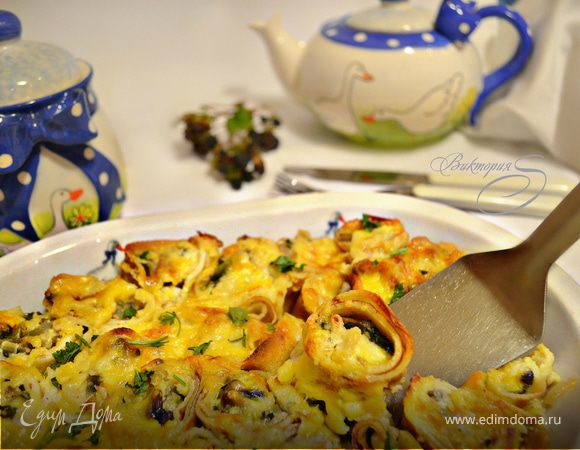 Блинная запеканка с шампиньонами