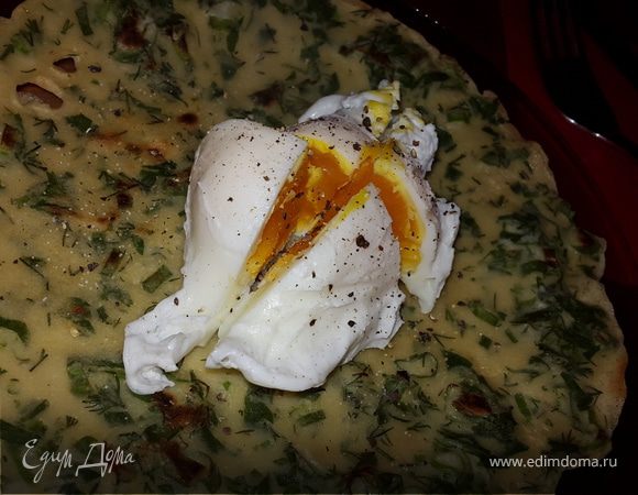 Китайские блинчики с зеленью и яйцо пашот Китайские блинчики с зеленью и яйцо пашот