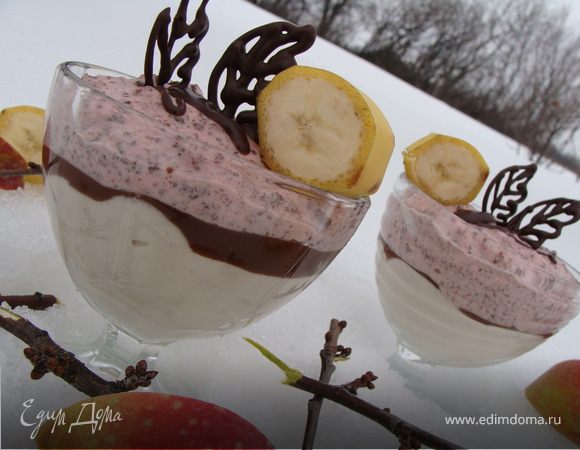 Творожный десерт "Клубника и банан"