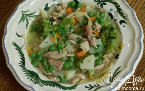 Рецепт Уютный куриный суп с овощами и спагетти