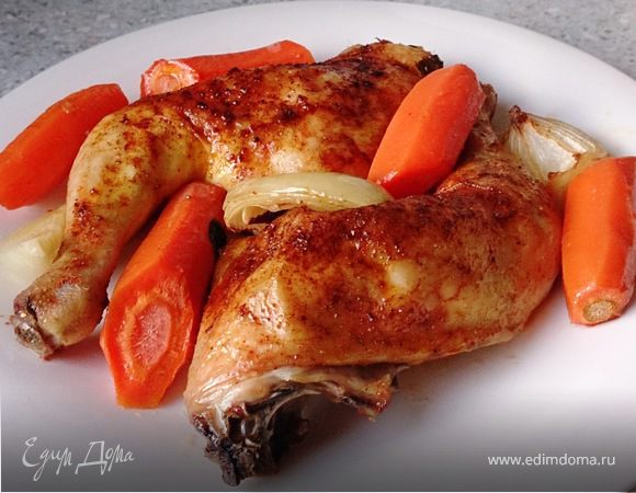 Запеченная курочка с морковью Запеченная курочка с морковью