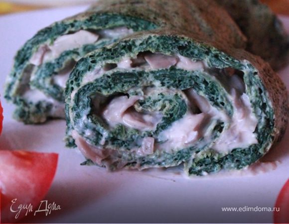 Шпинатный рулет с грибной начинкой