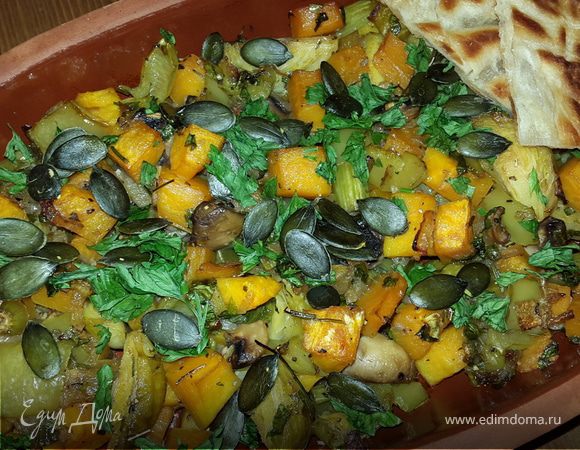 Овощной микс с тыквой, сельдереем и грибами Овощной микс с тыквой, сельдереем и грибами