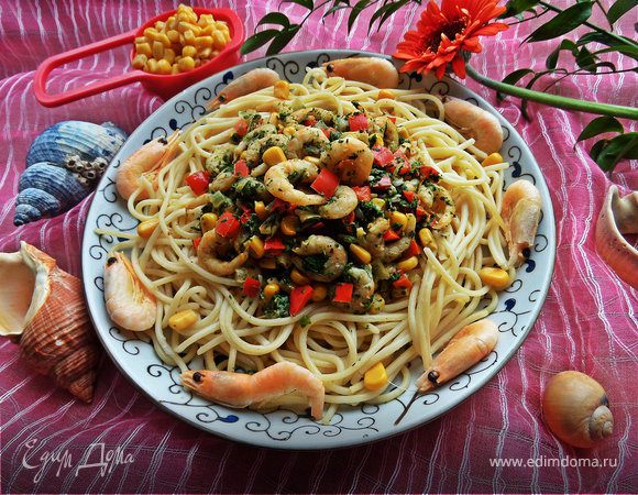 Соте из креветок со шпинатом к пасте Соте из креветок со шпинатом к пасте