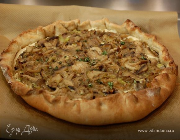 Галета с грибами, творогом и луком-пореем