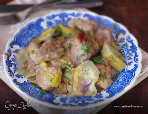 Свинина с артишоками и луком-пореем Свинина с артишоками и луком-пореем