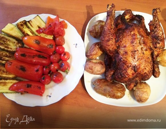 Фазан и овощи в тандыре