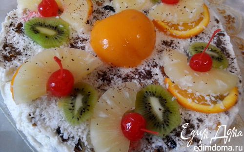 Рецепт Творожный торт с фруктами, изюмом и орехами