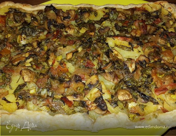 Открытые постные пироги с картофелем, грибами и щавелем