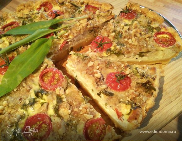 Киш на творожном тесте с цветной капустой и черемшой 