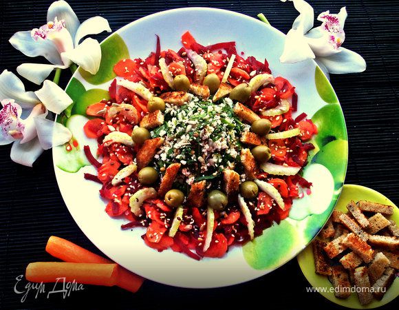 Салат "Овощное кольцо с пикантным творогом" Салат "Овощное кольцо с пикантным творогом"