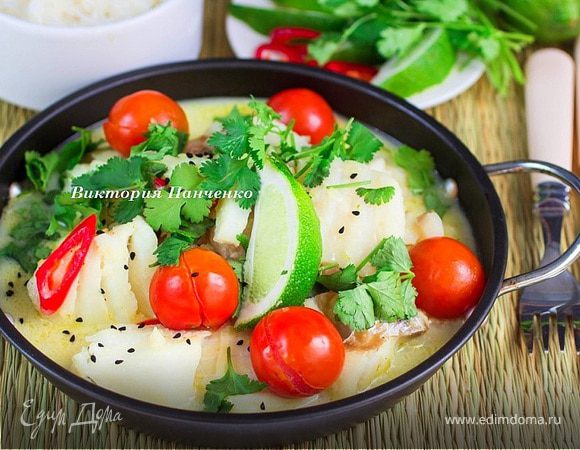 Треска в кокосовом молоке с лаймом и кинзой