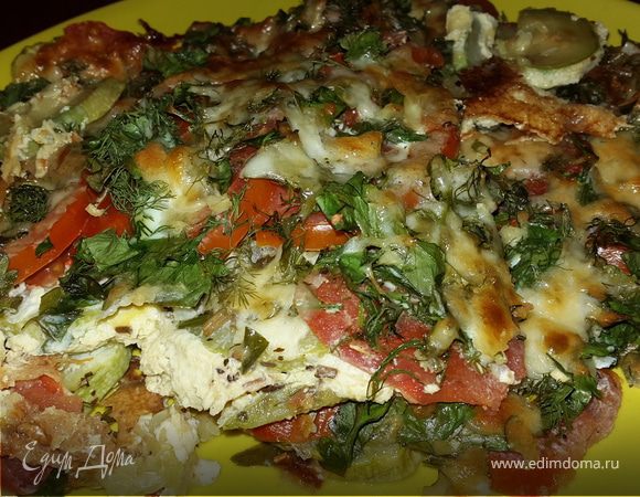 Кабачки, запеченные с помидорами, сыром и зеленью Кабачки, запеченные с помидорами, сыром и зеленью