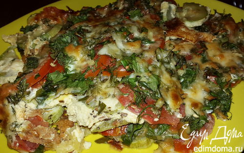 Рецепт Кабачки, запеченные с помидорами, сыром и зеленью