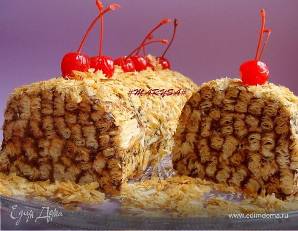 Торт-полено из слоеного теста с шоколадным кремом Торт-полено из слоеного теста с шоколадным кремом