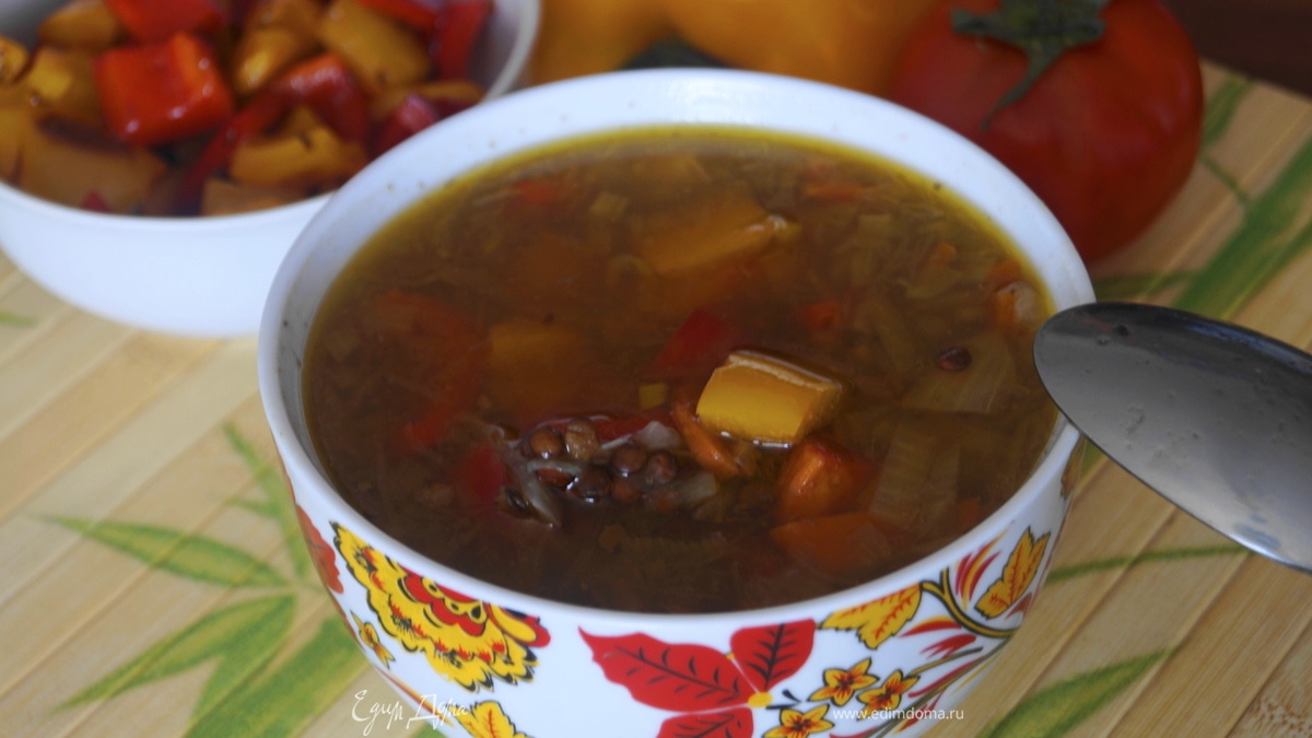 Суп с чечевицей и болгарским перцем