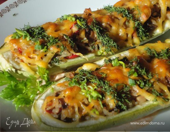 Кабачки с рисом и грибами Кабачки с рисом и грибами