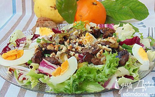 Рецепт Теплый салат с печенью и апельсиновым соусом