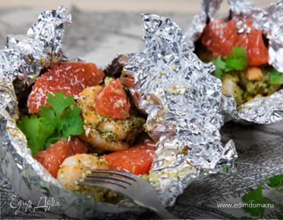 Кокосово-лаймовые креветки с грейпфрутом Кокосово-лаймовые креветки с грейпфрутом