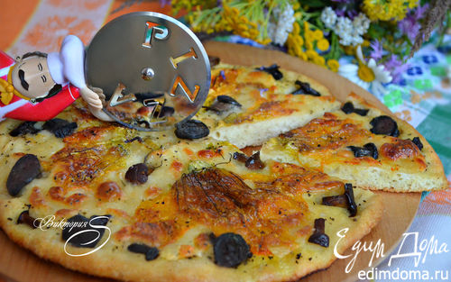Рецепт Пицца с цветками цукини и лесными грибами