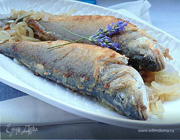 Сибас с лавандой на луковой подушке Сибас с лавандой на луковой подушке