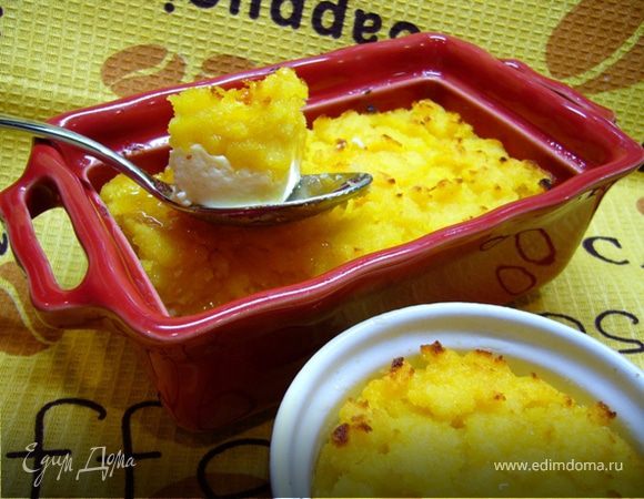 Манная запеканка на апельсиновом соке с творогом