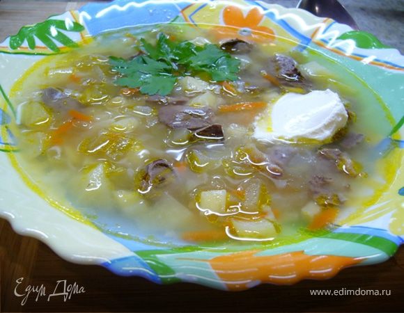 Рассольник с куриными потрошками Рассольник с куриными потрошками
