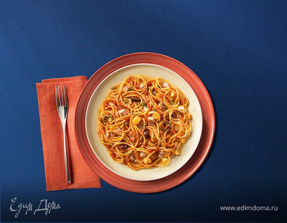 Спагетти с соусом путтанеска и рыбой Спагетти с соусом путтанеска и рыбой