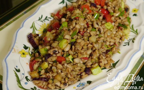 Рецепт Салат с чечевицей, полбой и овощами