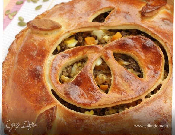 Пирог с печенью, рисом и тыквой