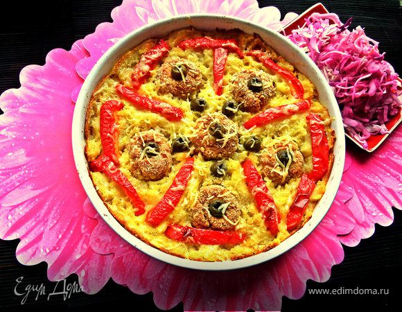 Запечённое пюре с котлетами Запечённое пюре с котлетами