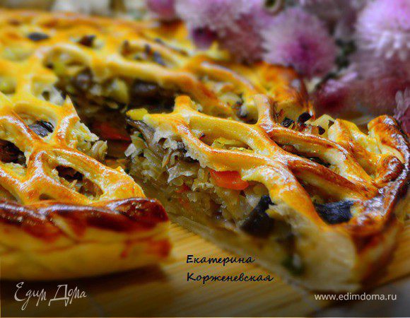 Дрожжевой пирог с капустой и вешенками