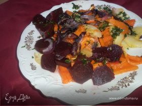 Теплый салат из тыквы, моркови и свеклы
