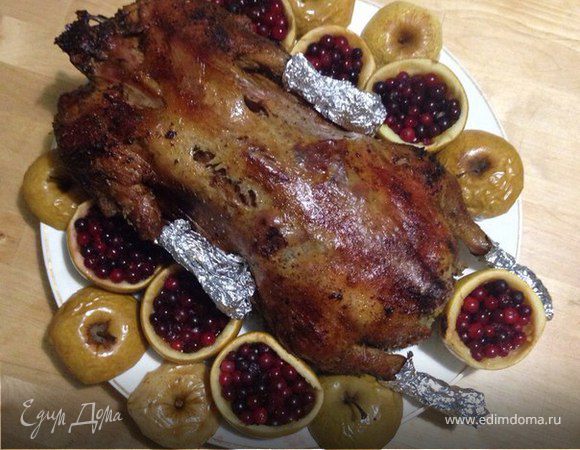 Новогодний фаршированный гусь в духовке, запеченный с яблоками Новогодний фаршированный гусь в духовке, запеченный с яблоками