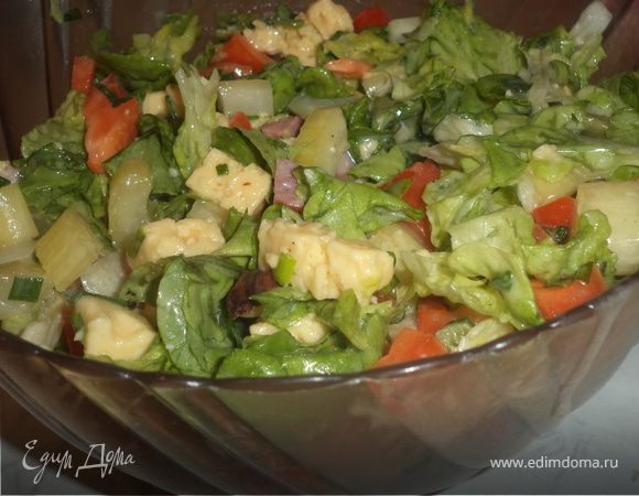 Салат с сыром, копченой ветчиной и домашним майонезом