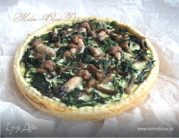 Киш с опятами, шпинатом и моцареллой Киш с опятами, шпинатом и моцареллой