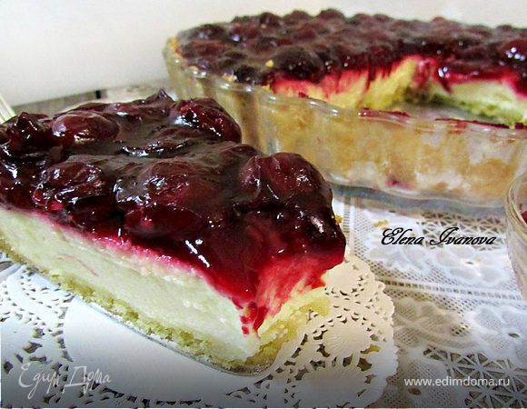 Творожный пирог с вишневым киселем